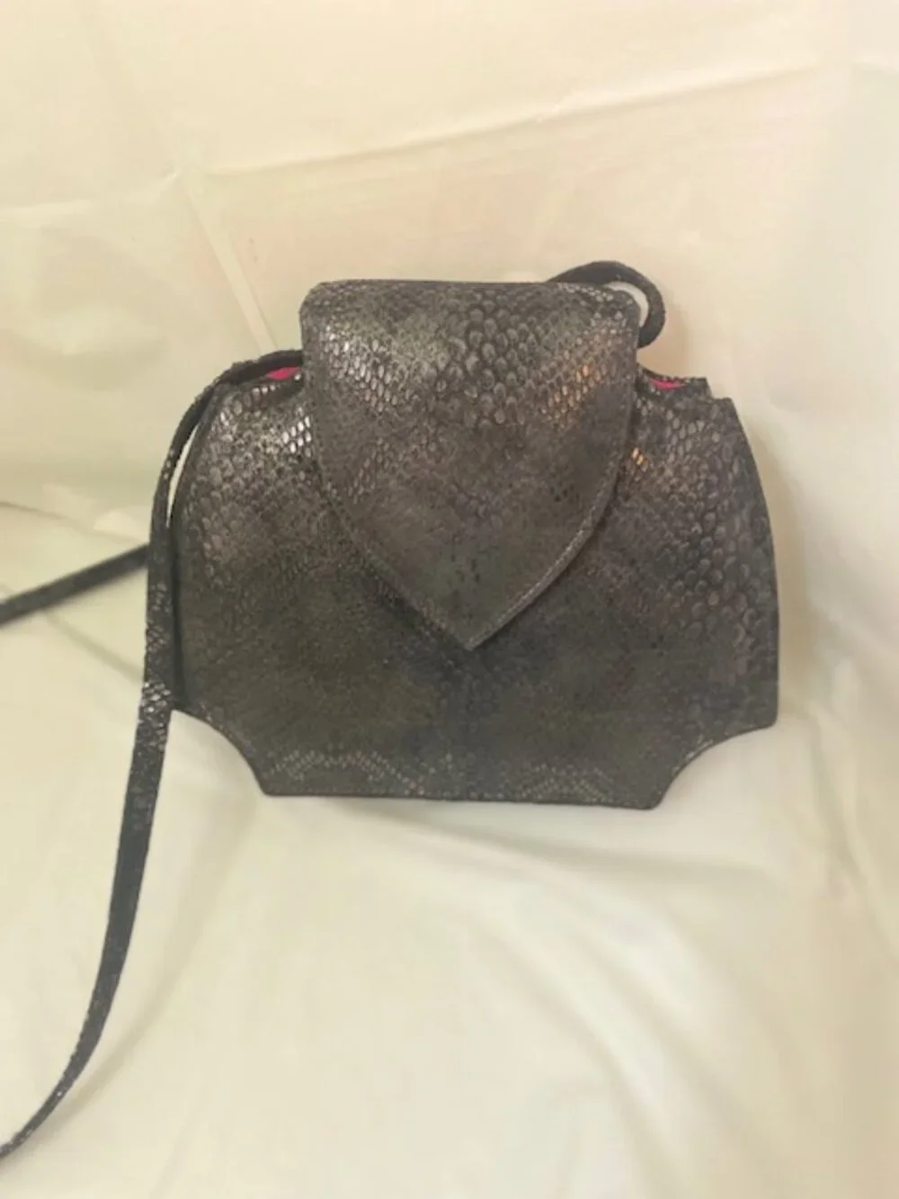 Michelle LaLonde Black Python-Embossed Structured Bag--Wearable Art